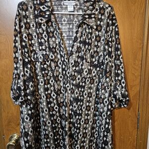 Rebecca Malone Abstract Patterned Top - Black, White, Brown